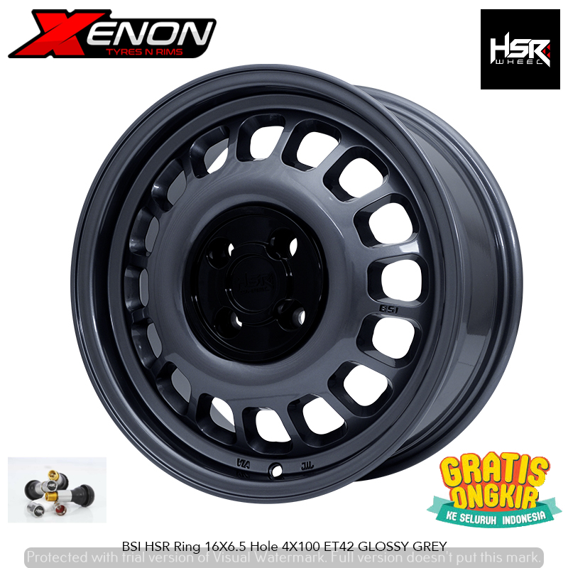 Velg Racing R16 HSR BSI Grey Model Kaleng Pcd 4x100 Ring 16 Buat Mobil Freed Yaris Jazz Mobilio Vios