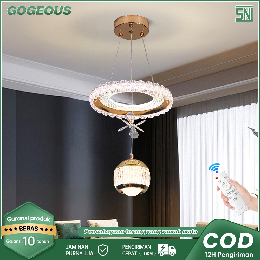 GOGEOUS Lampu Gantung Ruang Tamu Minimalis Remote Led 3 Warna Dekorasi Lampu Hias Gantung Ruang Maka