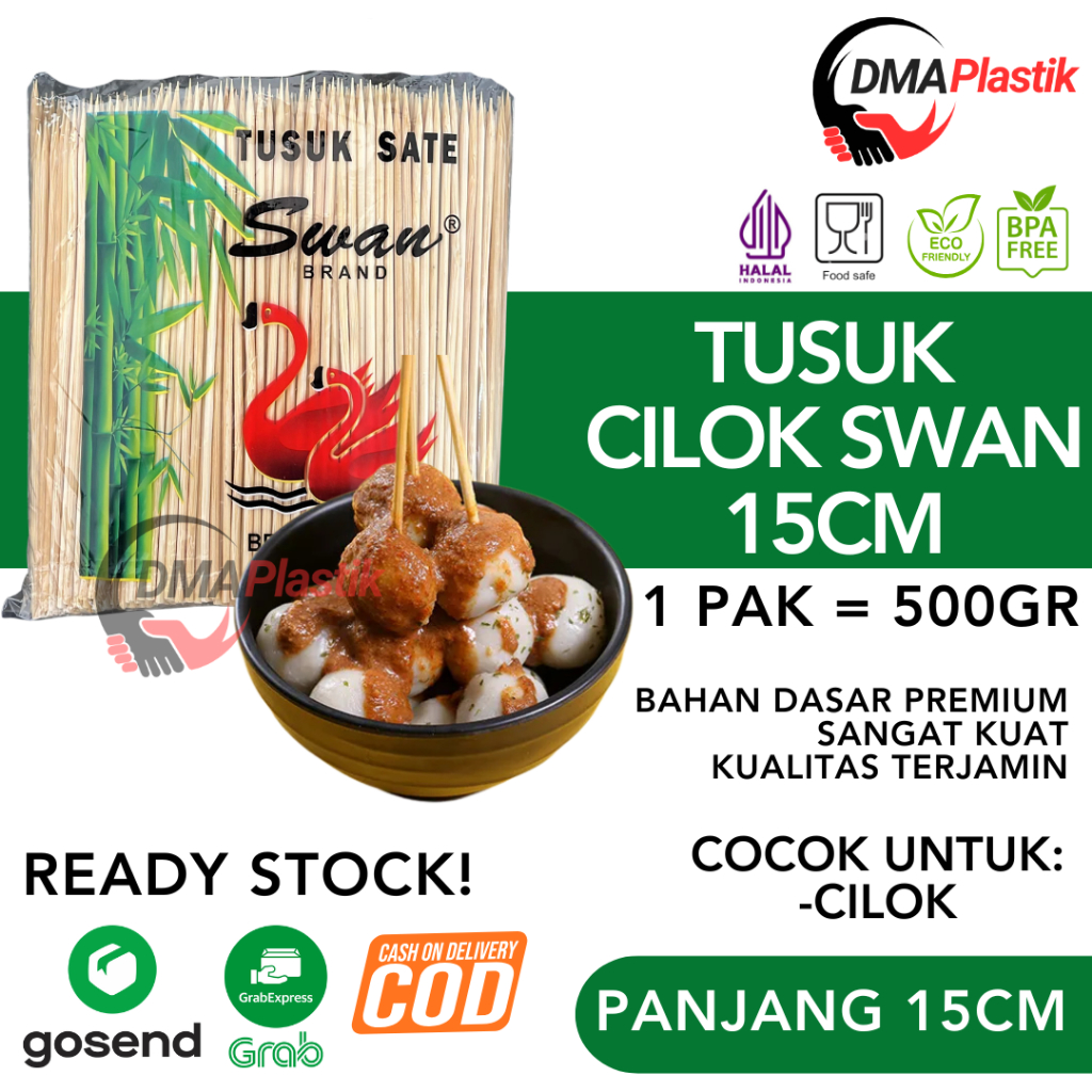 Tusuk Cilok SWAN 15cm / Tusukan Sosis Cimol Taichan / Tusuk Sate Bambu/Tusuk Sate Kambing/ Tusuk Sat