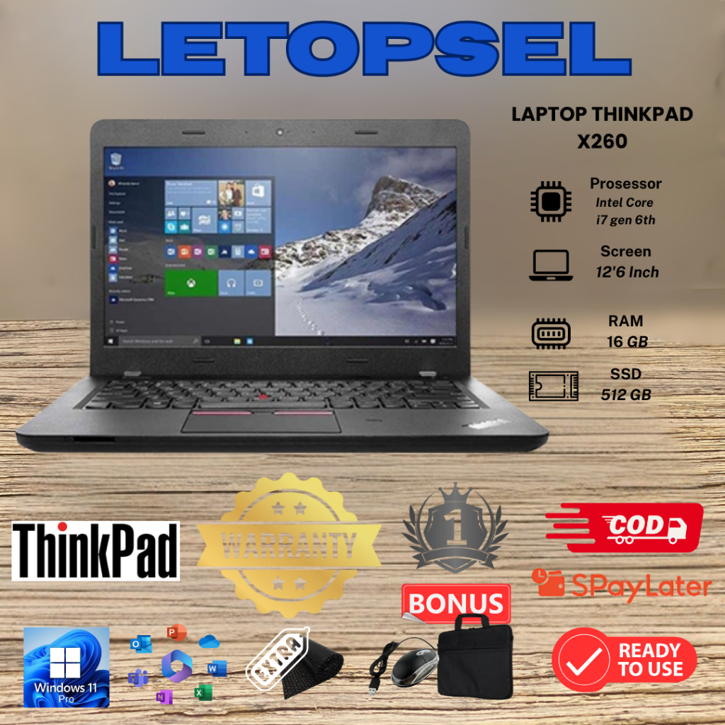 Laptop Lenovo Thinkpad X260 I7 GEN 6TH RAM 16GB / 512SSD Windows 10Pro