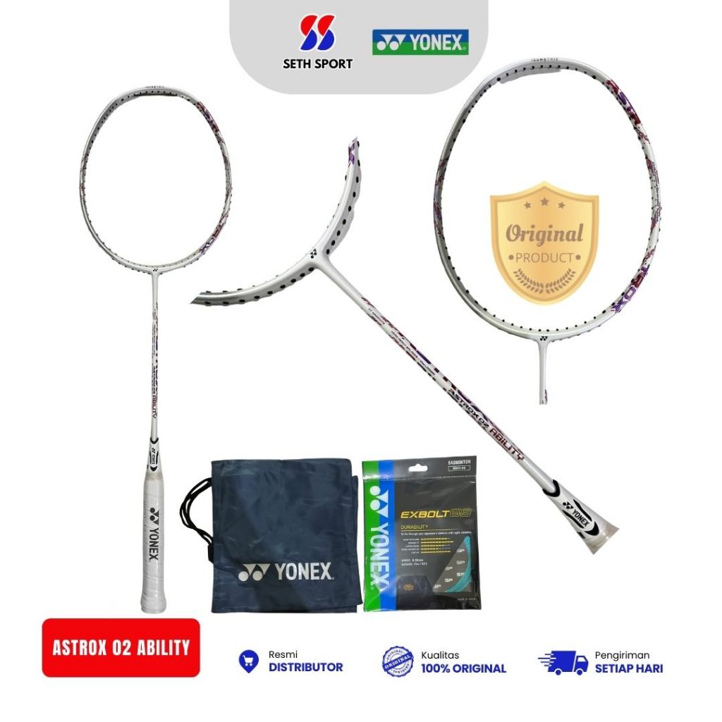 Raket Badminton Yonex Astrox  02 Ability Original - White/Pink 4UG5 (Free Senar+Tas Serut)
