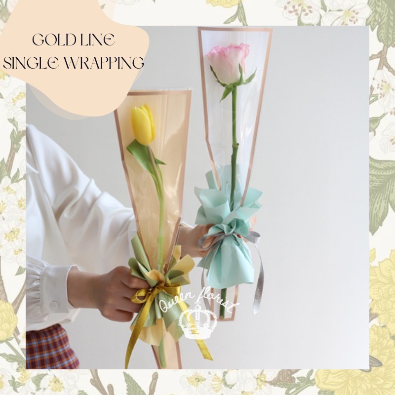 GOLD LINE SINGLE FLOWER BAG bouquet wrapping paper / kertas bunga satuan bunga buket mawar valentine