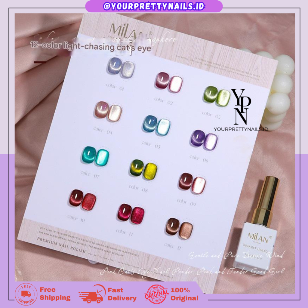 MILAN 12 COLORS 1 SET CAT EYE FLASH  NAIL GEL POLISH KUTEK UV FREE DISPLAY COLOR / MILAN VERY GOOD N
