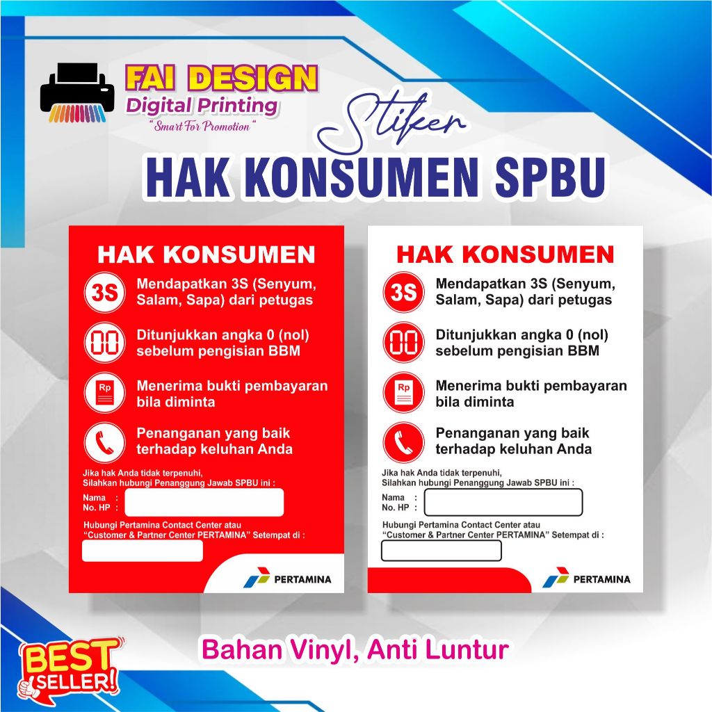 Stiker Hak Konsumen pada SPBU / Sticker Pom Bensin