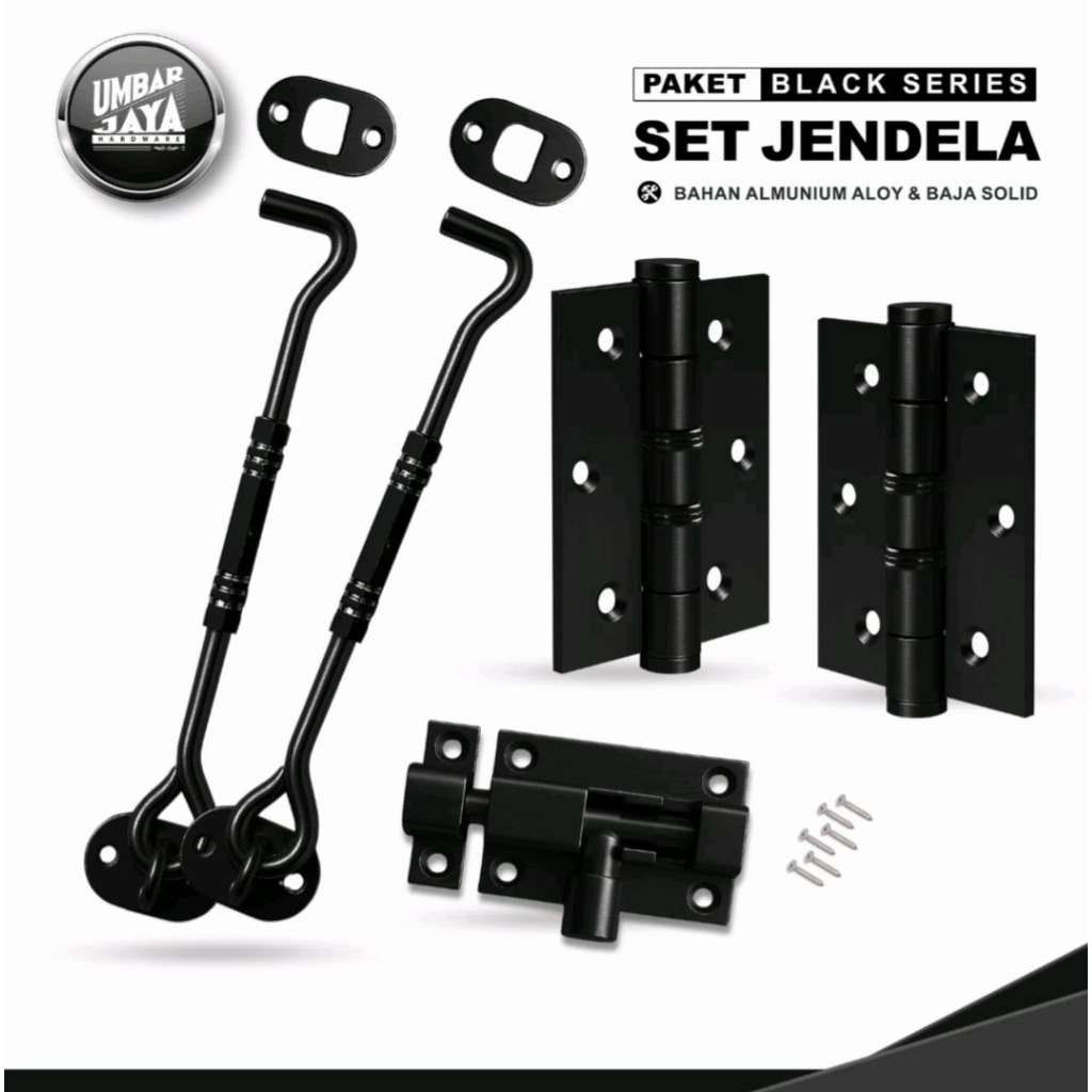 GENZO Paket Satu Set Jendela Hak Angin Engsel Tebal Grendel Jumbo Baut Lengkap