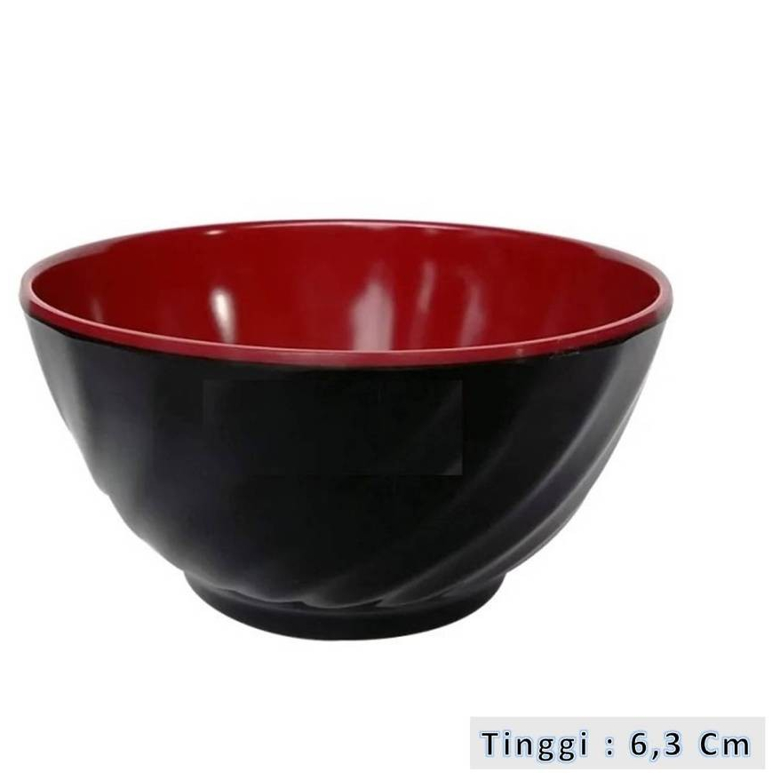 ALT - Mangkok HYUGA Hitam Merah BULAT ULIR Plastik - Mangkuk Sop Kecil JEPANG Soup Sayur Serbaguna C