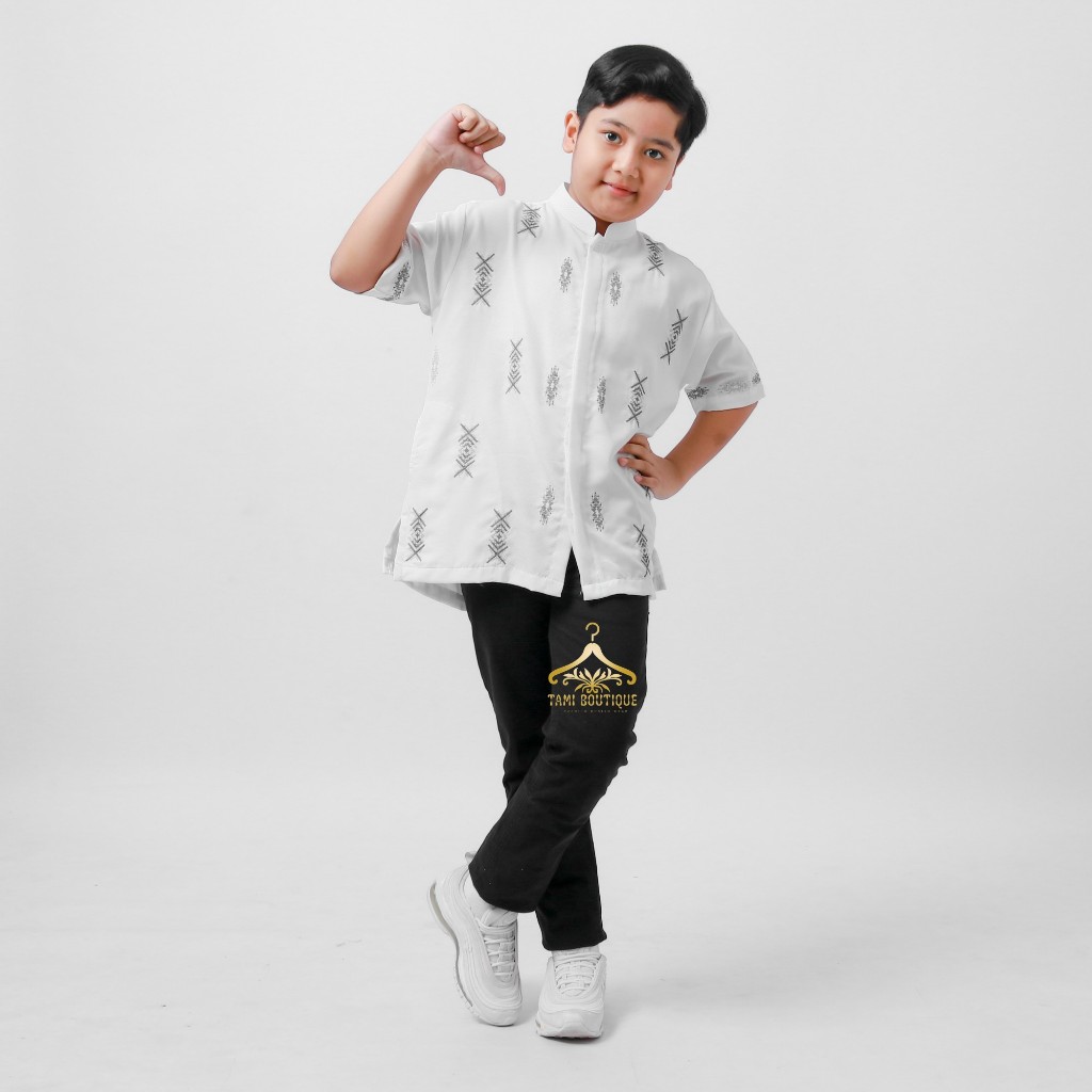 Baju Koko Anak Lengan Pendek Usia SD SMP Motif Bordir Asli Polikatun Premium Semi Sutra Bintik