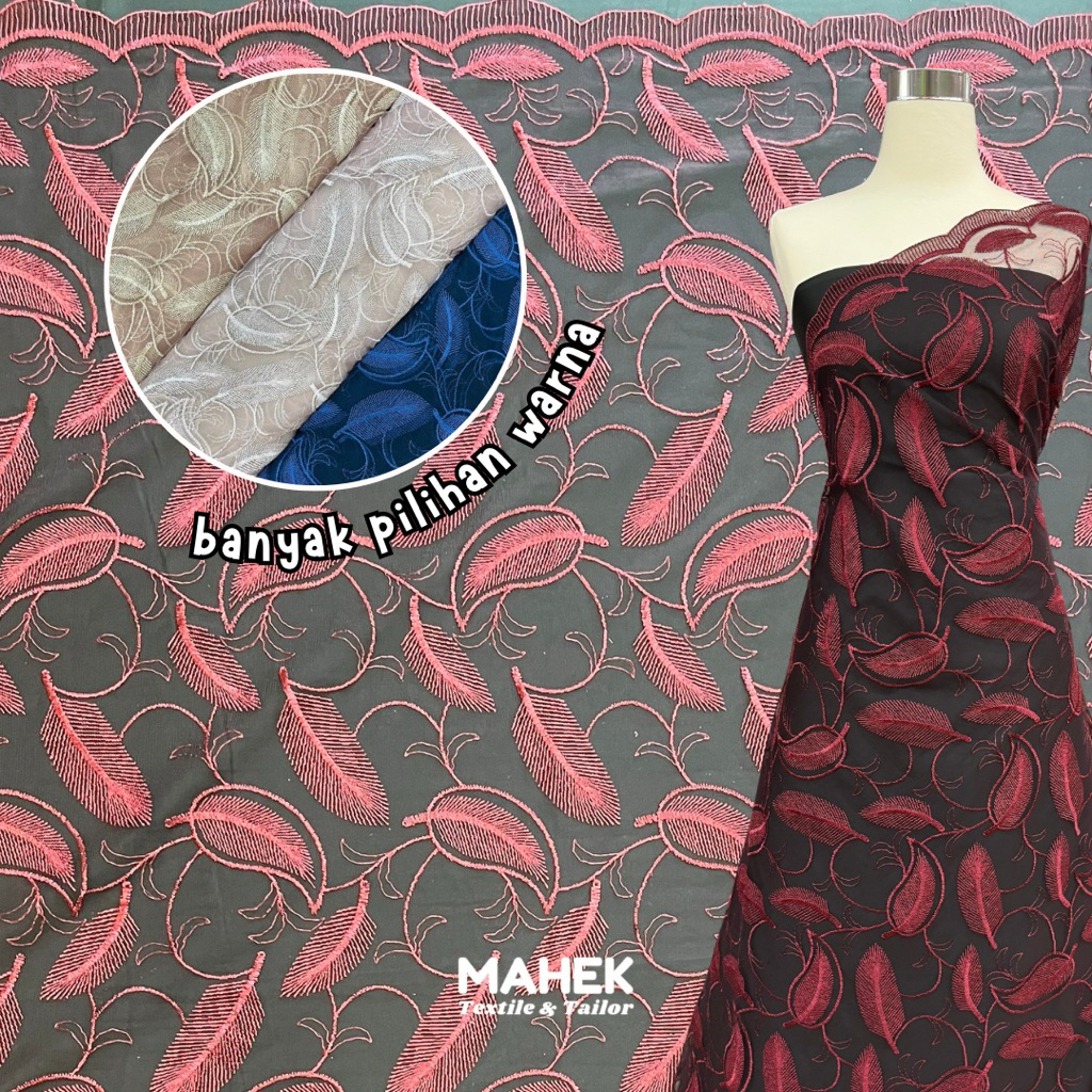Tille Korea / Tulle Daun / Kain Tile Motif / Tile Bordir Korea / Kain Tile Motif Murah / Kain Kebaya