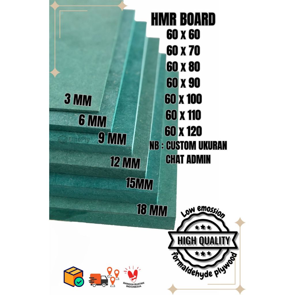 Papan MDF / HMR BOARD custom warna hijau 18mm lebar 60 cm