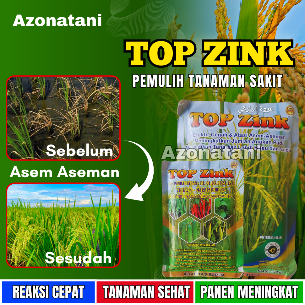 TOP ZINK Pupuk tanaman mengatasi asem aseman padi | pupuk pemulih tanaman sakit | pupuk buah lebat