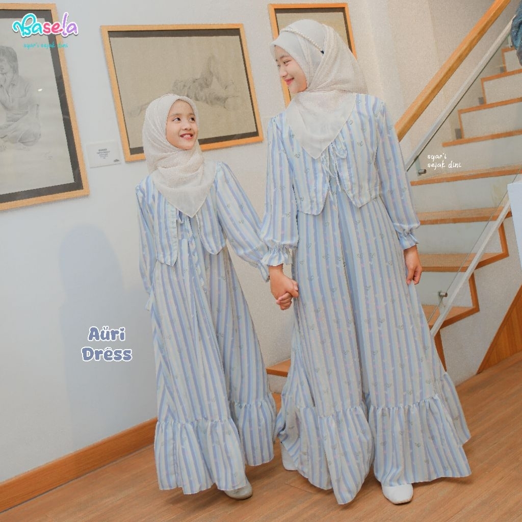 Basela Kids Auri Dress Baju Gamis Muslim Anak / Set Kerudung Basela Terbaru