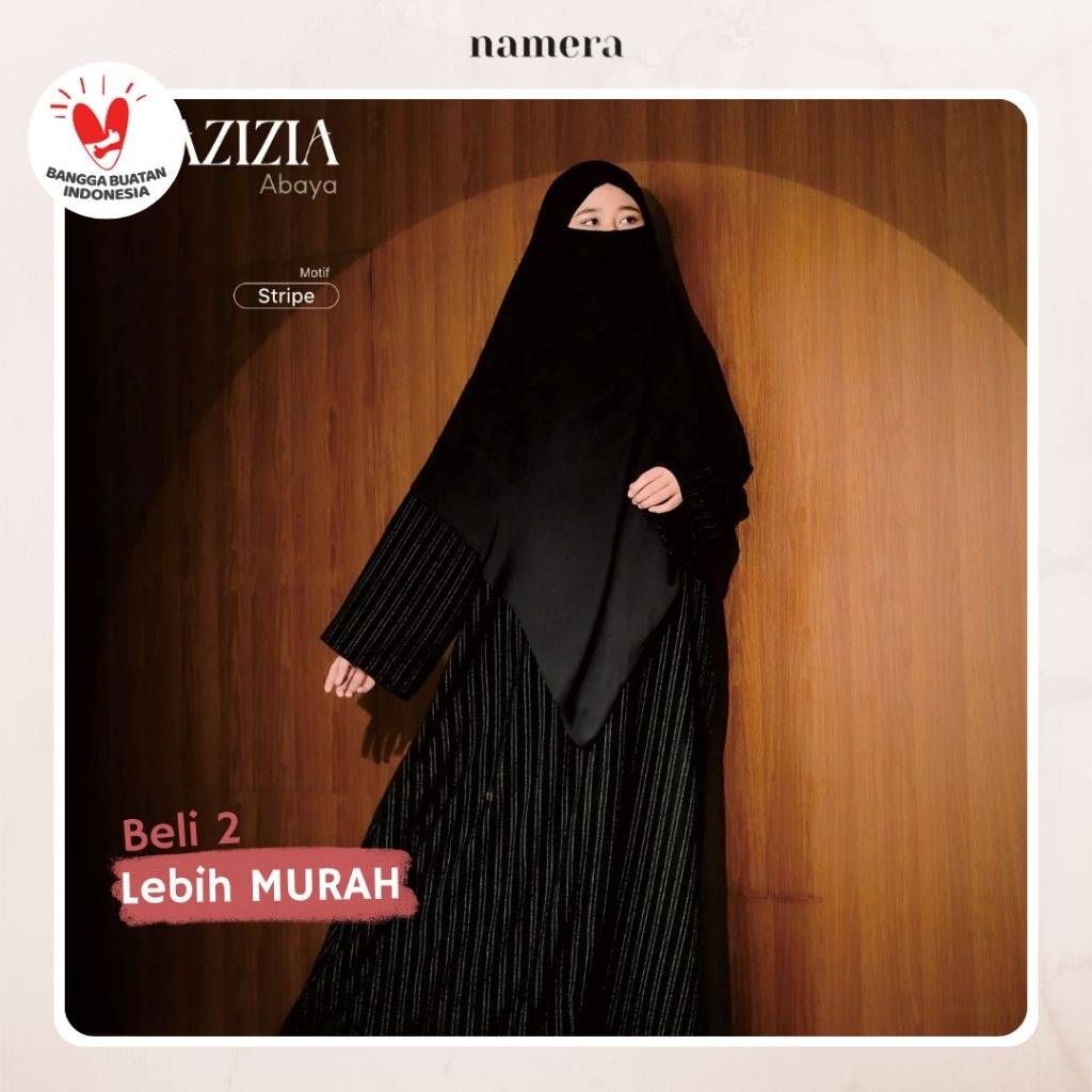 namera - Azizia Abaya Hitam Motif Garis