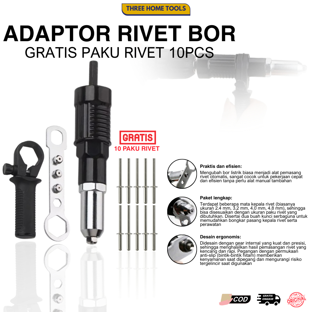 Adaptor Rivet ke Mesin Bor Listrik Paku Rivet Tangan