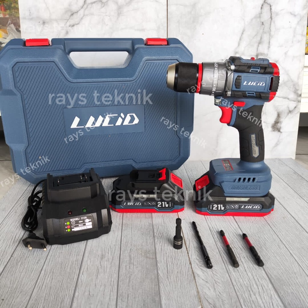 Lucid LX-60 Cordless Drill Mesin Bor Baterai 13mm 21V 2.0Ah 2 Baterai Lucid Lx60 Brushless Cordless 
