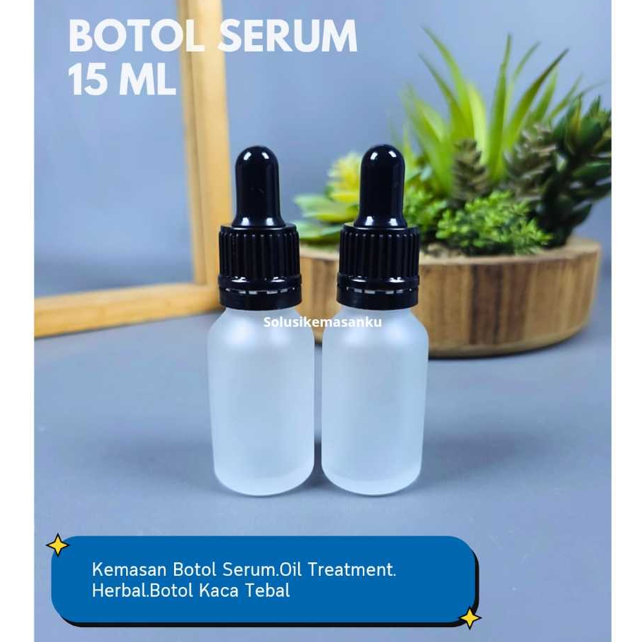 Botol Kaca Pipet 15 Ml Natural Frosted - Ring Segel Hitam / Botol Pipet 15 Ml / Botol Serum 15 Ml
