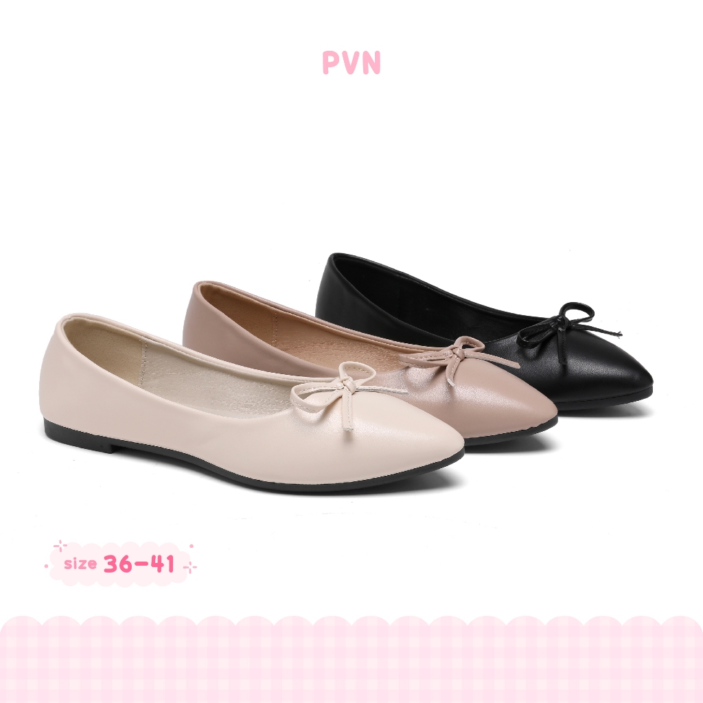 PVN Yehwa Sepatu Flats Wanita Balet Teplek Shoes Hitam Cream 016