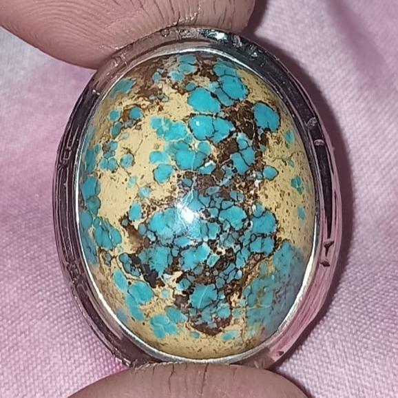 Cincin Batu Akik Natural Turquoise Pyrus Pirus Persia Iran Hijau Ijo Green Lawas Urat Emas Ceplok Ku
