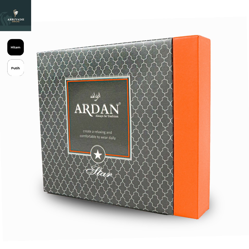 Sarung ARDAN Star Hitam Putih Songket Timbul Kombinasi Bahan Lembut Adem Nyaman