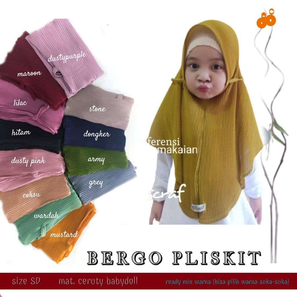 [Grosir Hijab10pcs] Bergo Maryam Anak & Bergo Plisket Ceruty Anak Jilbab Bergo Anak Terlaris Termura