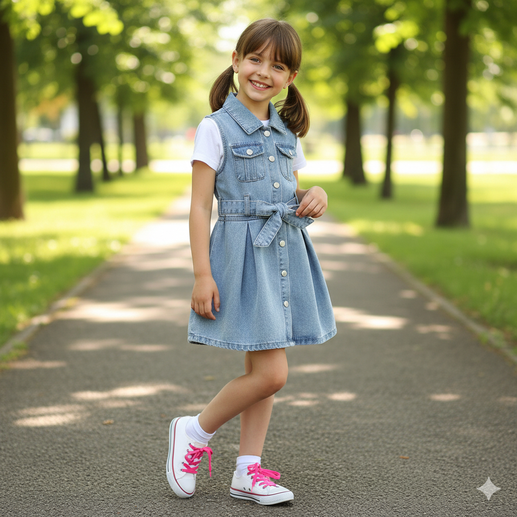 Twisty Ruffle Dress Belt Jeans Setelan Rompi Anak Perempuan Usia 1-7 Tahun Terbaru Dress Kekinian