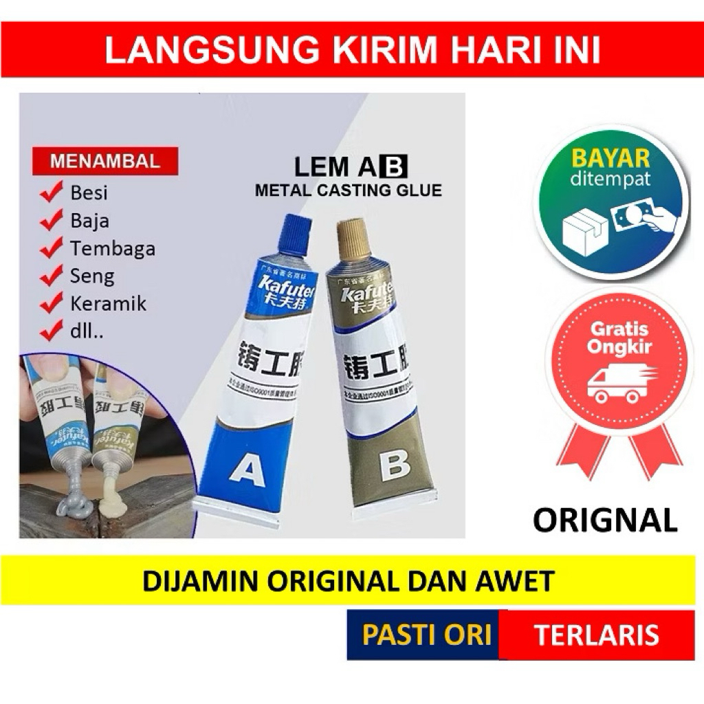 LEM AB EPOXY 20 gram Lem Campur Penambal Besi Steel Radiator Anti Bocor dan Tahan Panas Penambal Ste