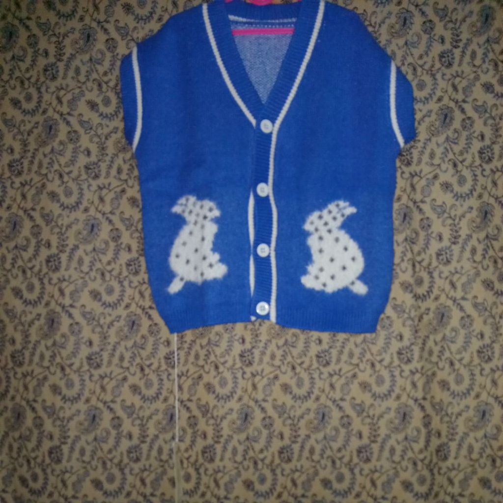 outer rajut anak unisex rompi rajut vest rajut biru elektrik