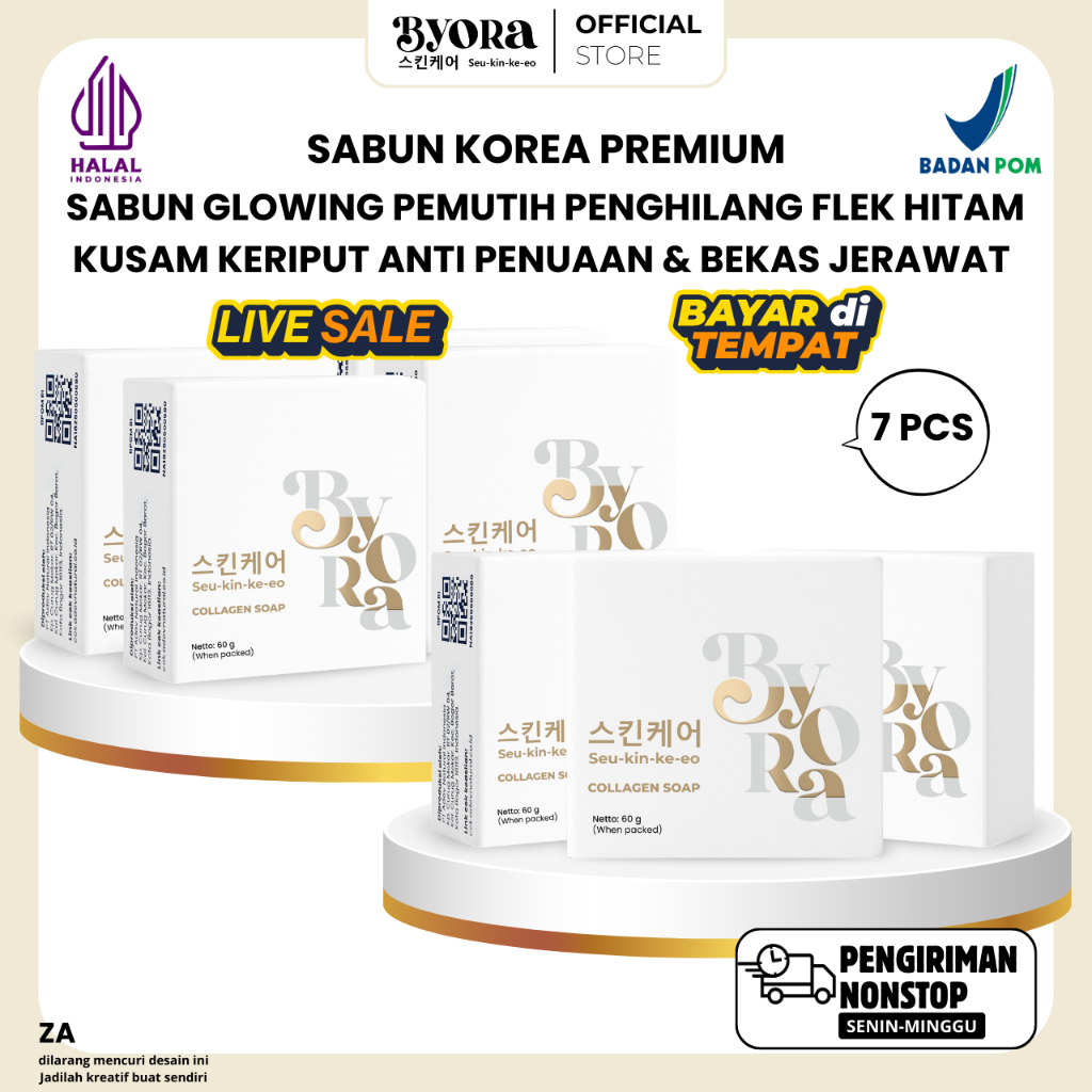 7 Pcs Byora Sabun Korea Premium Wajah & Badan Glowing Putih Bersih Bebas Jerawat Kusam Flek Bintik H