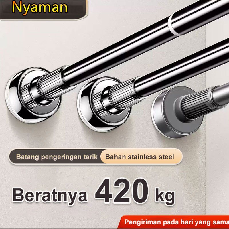 Tiang Gorden Batang tiang hordeng fleksibel Tanpa Paku Gantungan Serbaguna Teleskopik Gantungan Baju