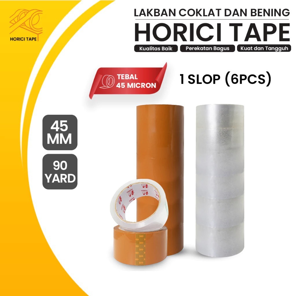 HORICI 1 SLOP LAKBAN OPP JUMBO BENING COKLAT 45MM 90 YARD ISI 6 PCS ISOLASI BENING COKLAT TAPE OPP