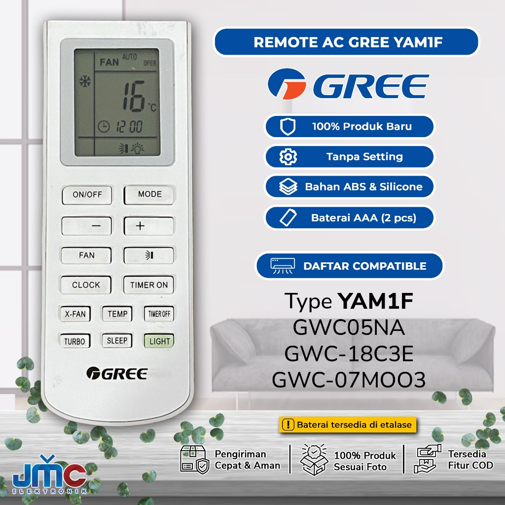 Remote AC Gree YAM1F GWC05NA GWC-18C3E GWC-07MOO3