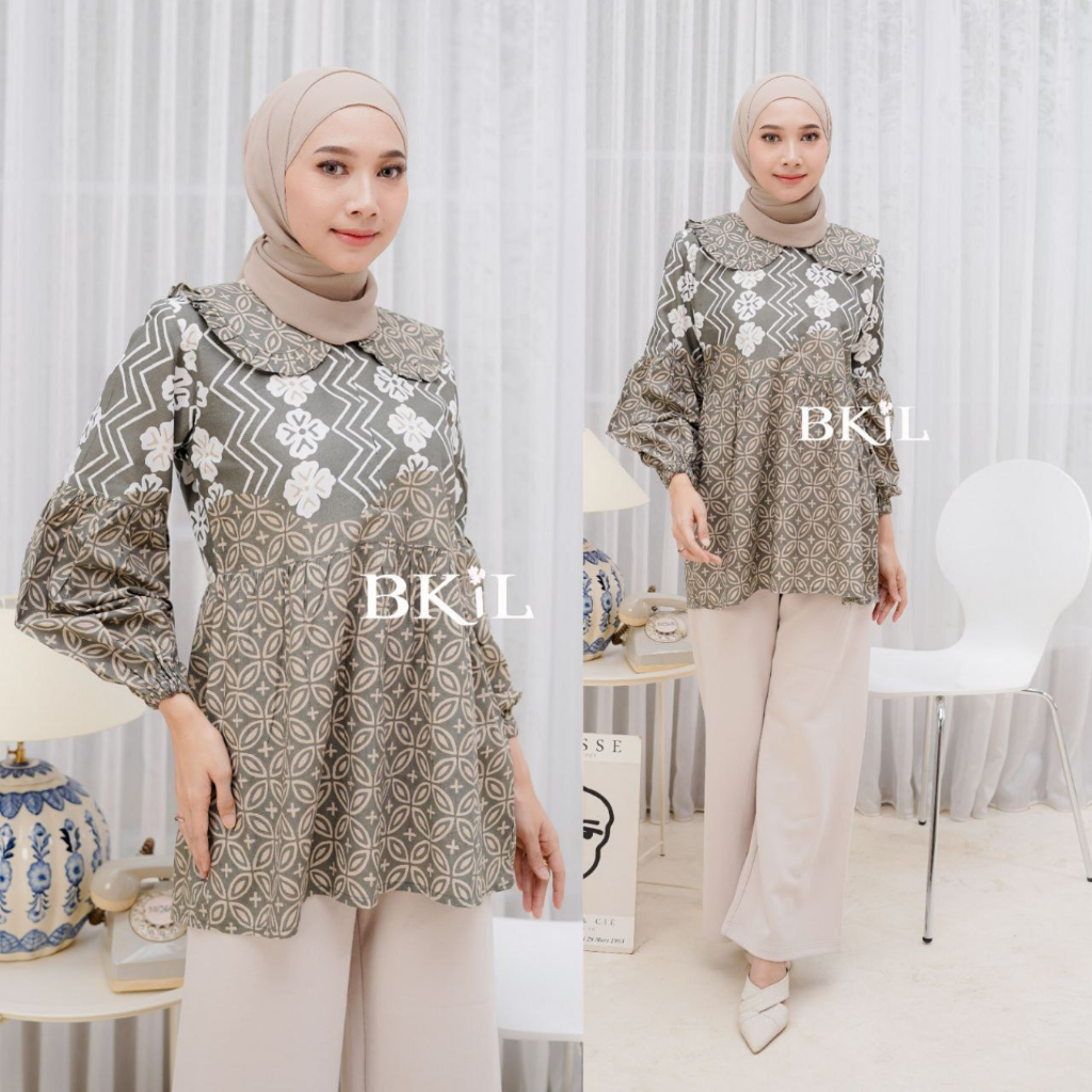 Blouse Batik Wanita Bahan Katun-Baju Batik kantoran-Batik Atasan Wanita-Bahan Katun Asli-Motif Amari