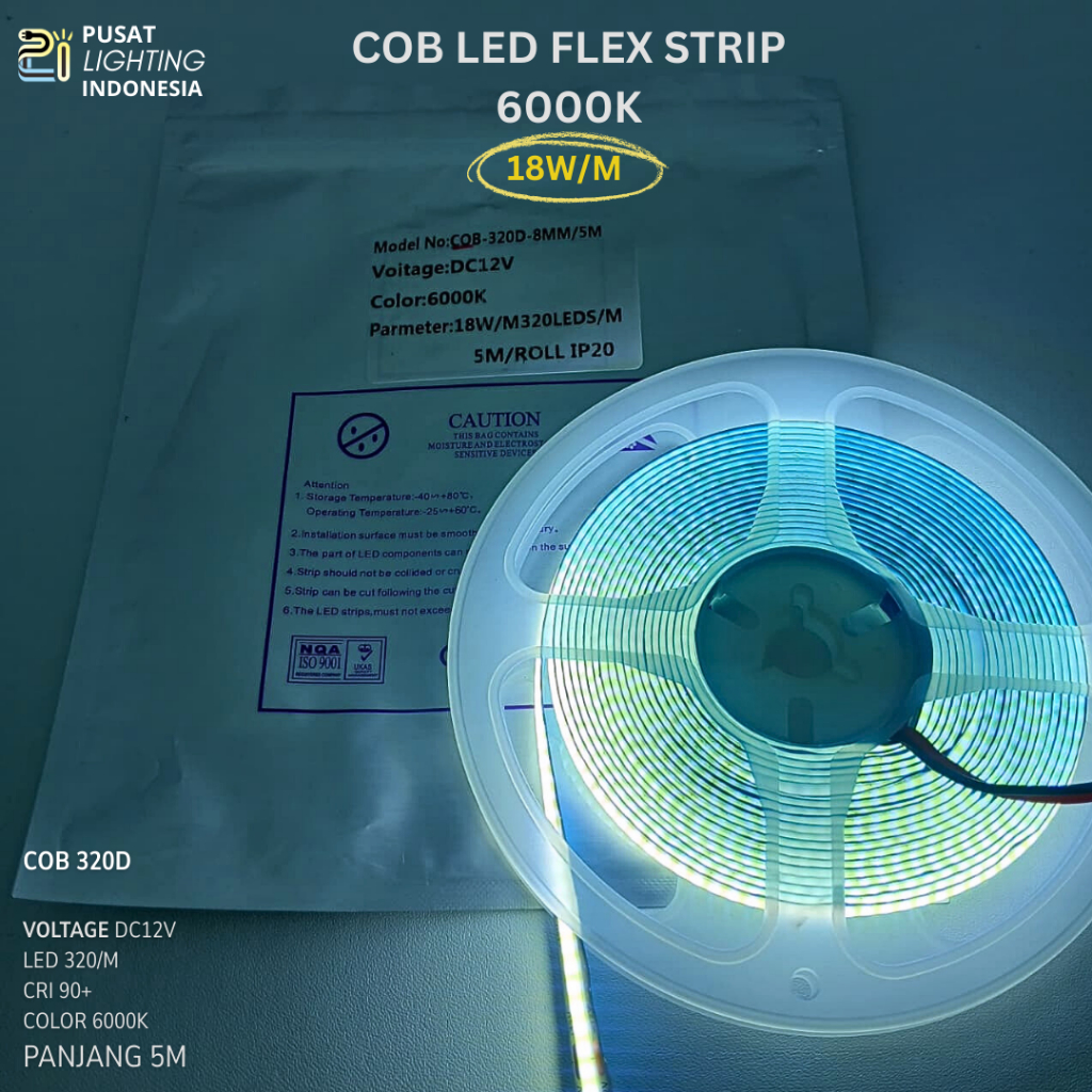 COB LED Strip 18W/M DC12V DC24V - Lampu Plafon Drop Ceiling 6000K