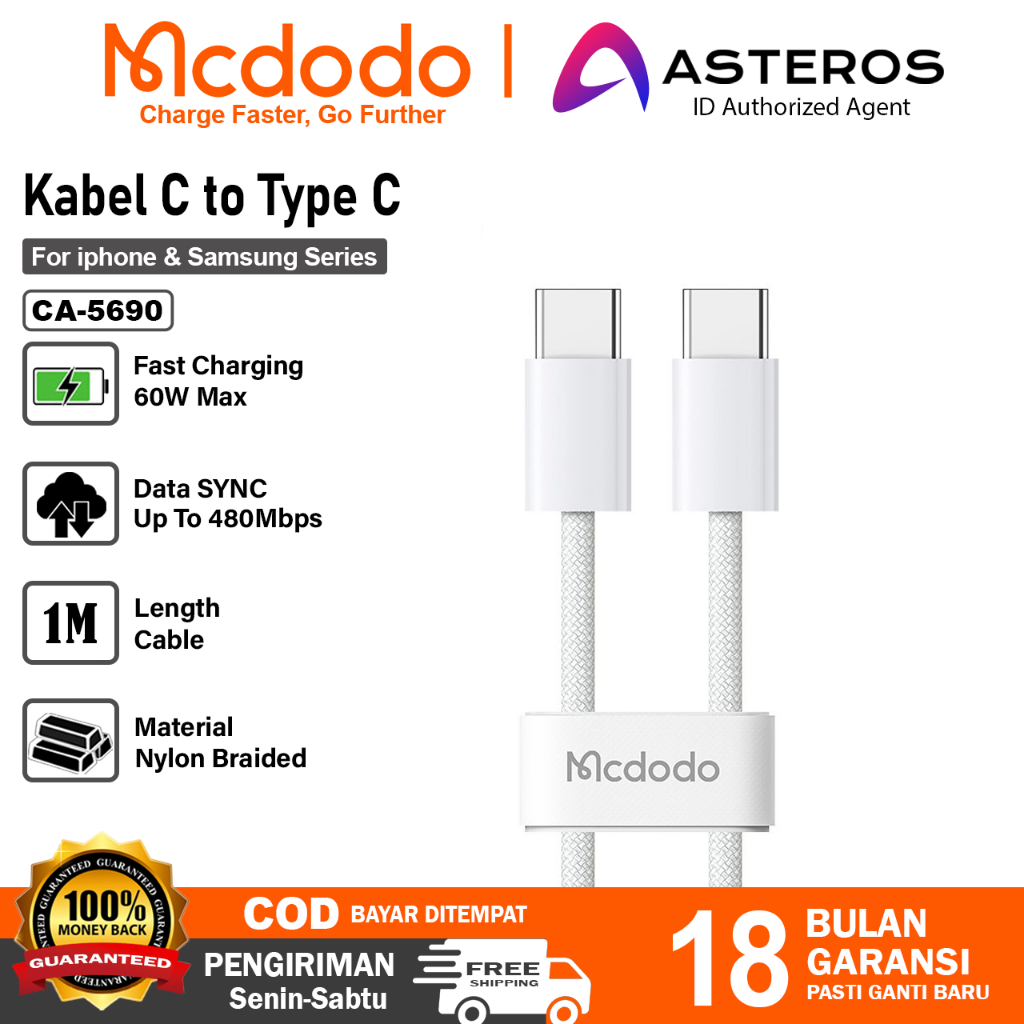 MCDODO Kabel Data Charger Samsung PD Type C Fast Charging 60w Max - 5690
