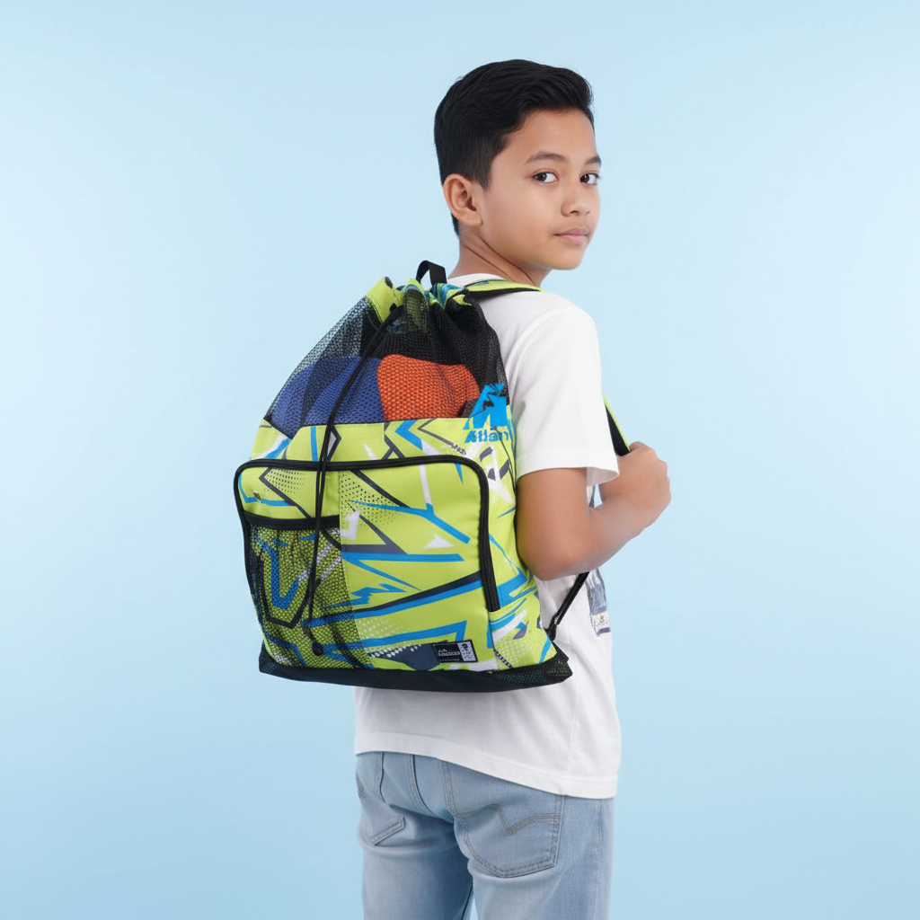 ATLAN Tas Renang Sport Jaring Motif Abstract Crack Green