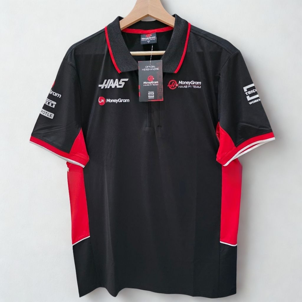 Baju polo moneygram haas f1 team official original black red