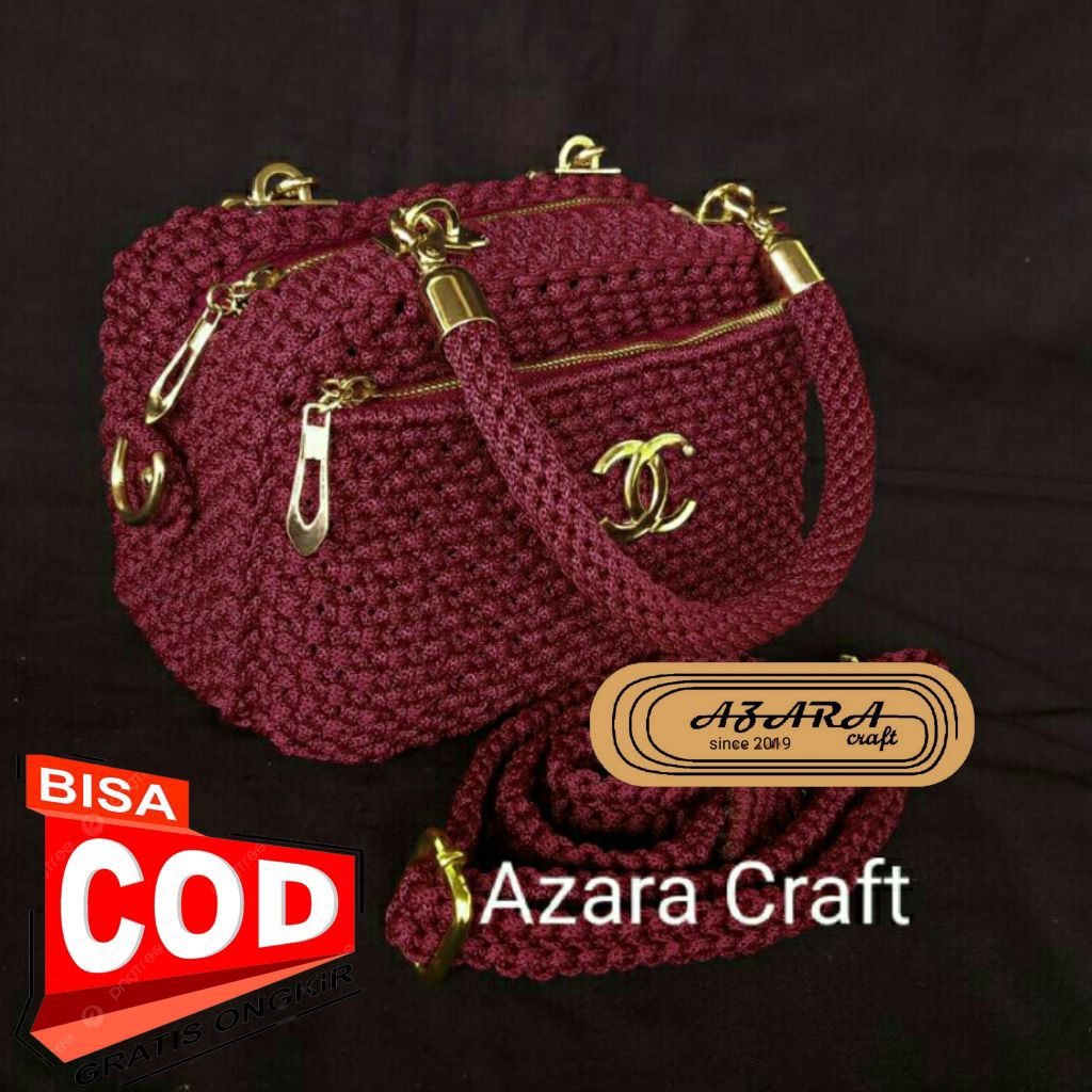 Azra Tas Tali Kur (original design & produk - SIAP KIRIM WARNA MOCCA - Tas kotak C - Tas  Handel / T