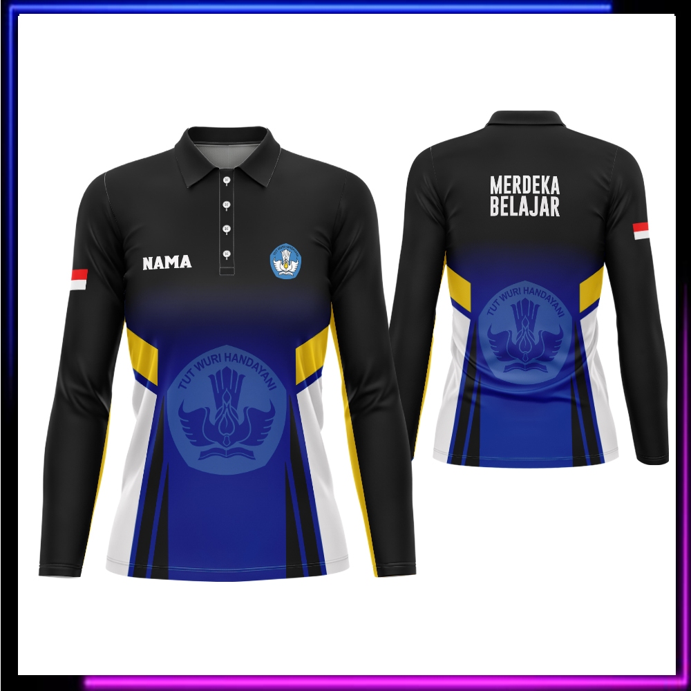 Baju Tunik Wanita Disdik Merdeka Belajar / Kaos Polo Disdik Wanita Fullprint