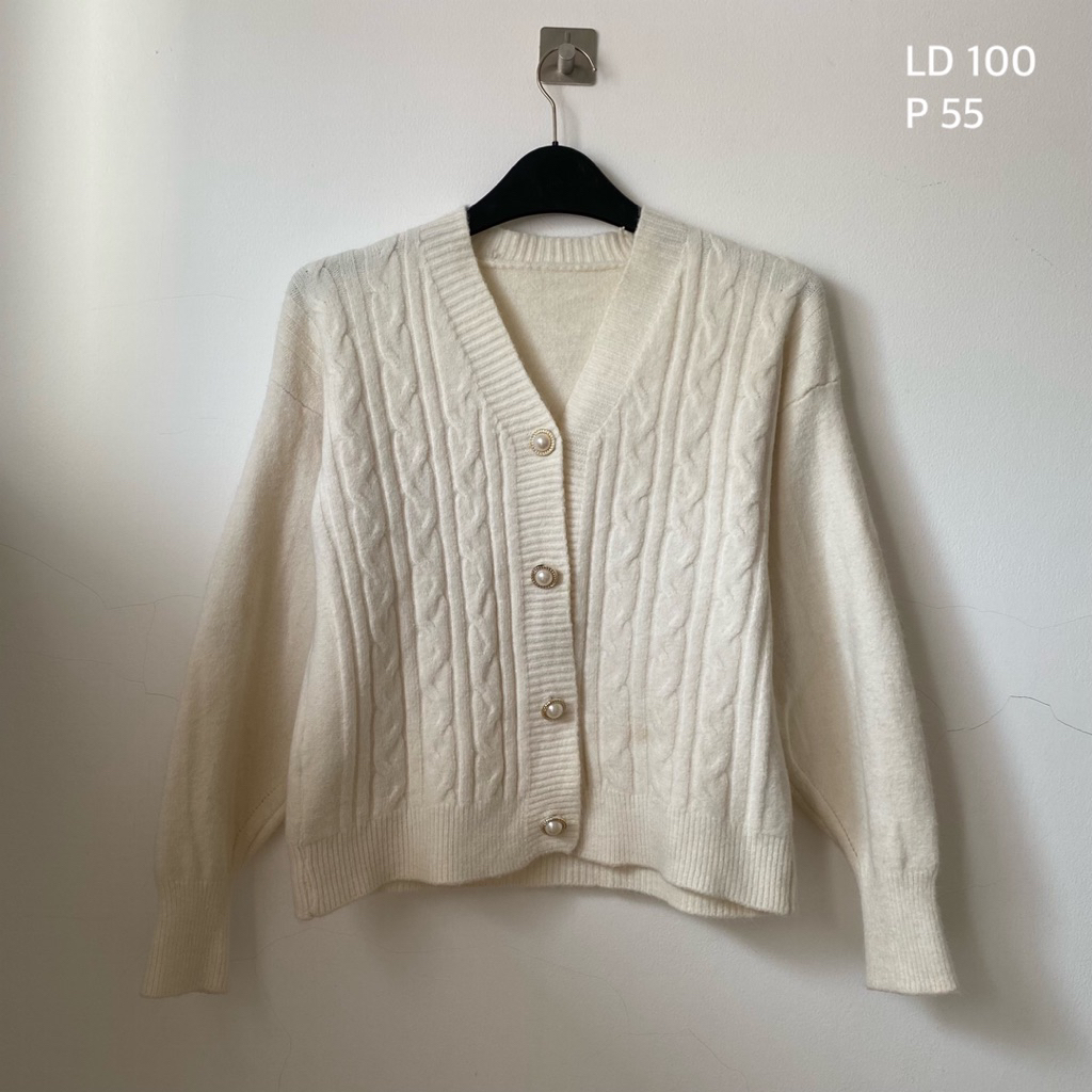 Cardigan white cable knit premium tebal preloved baju second