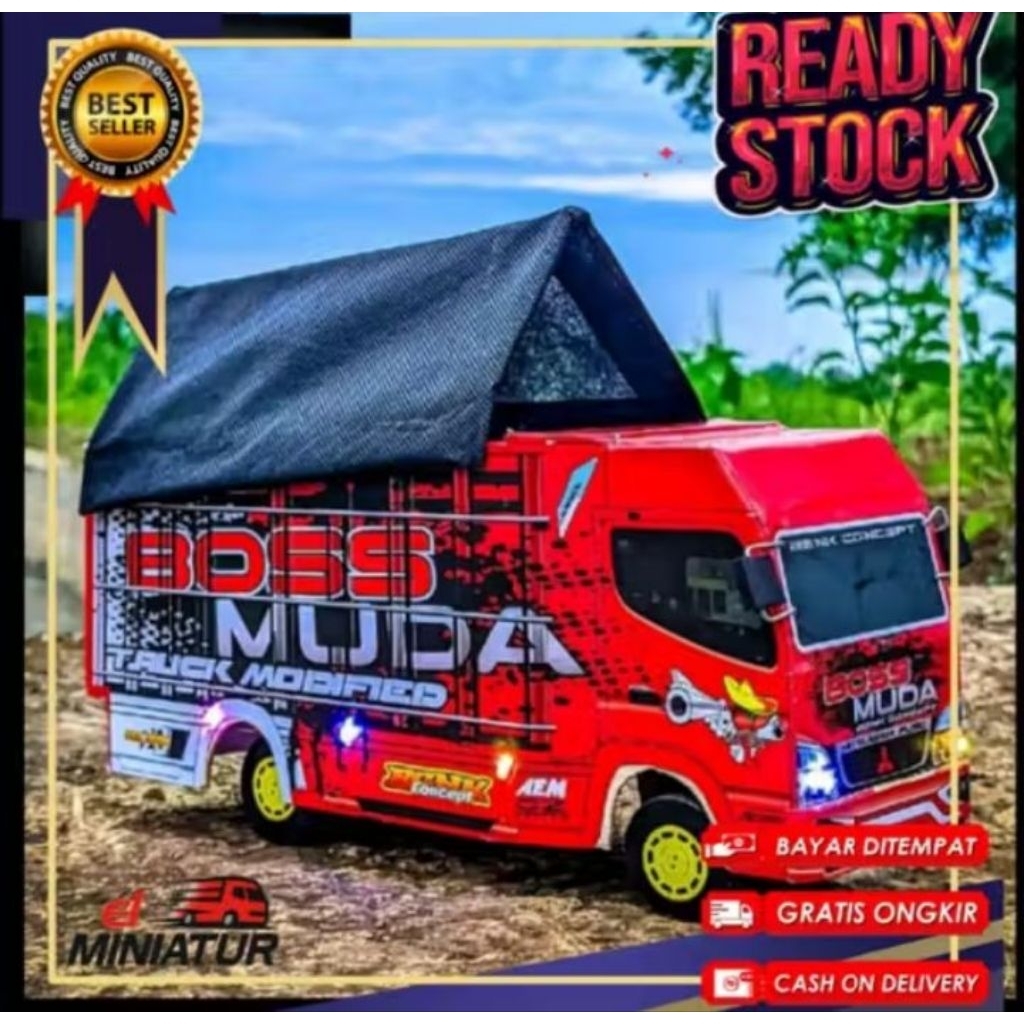 Mainan Viral Miniatur Truk Oleng Ful Kayu Miniatur Truk kayu Ful Lampu