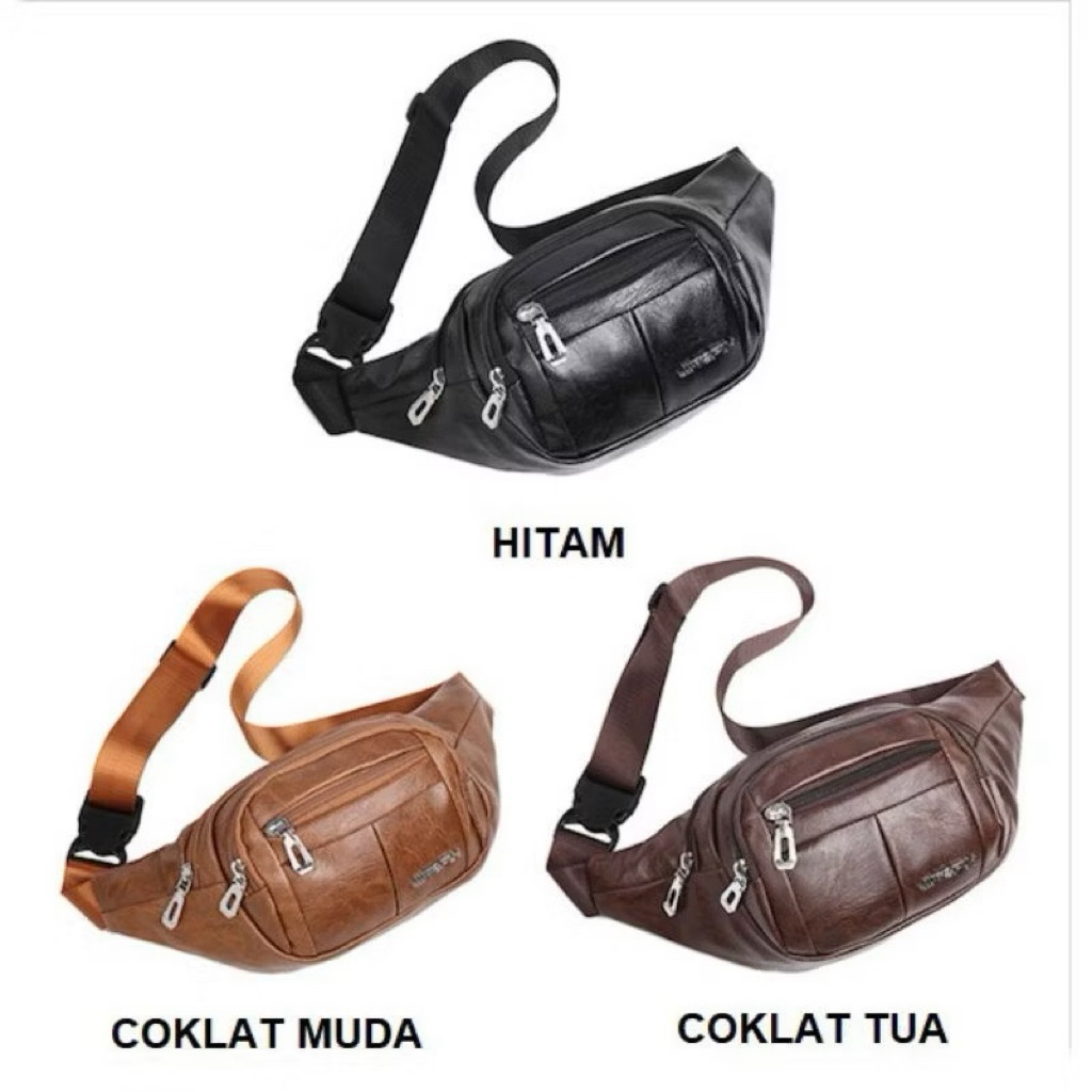 tas pinggang kulit pu pria wanita premium import