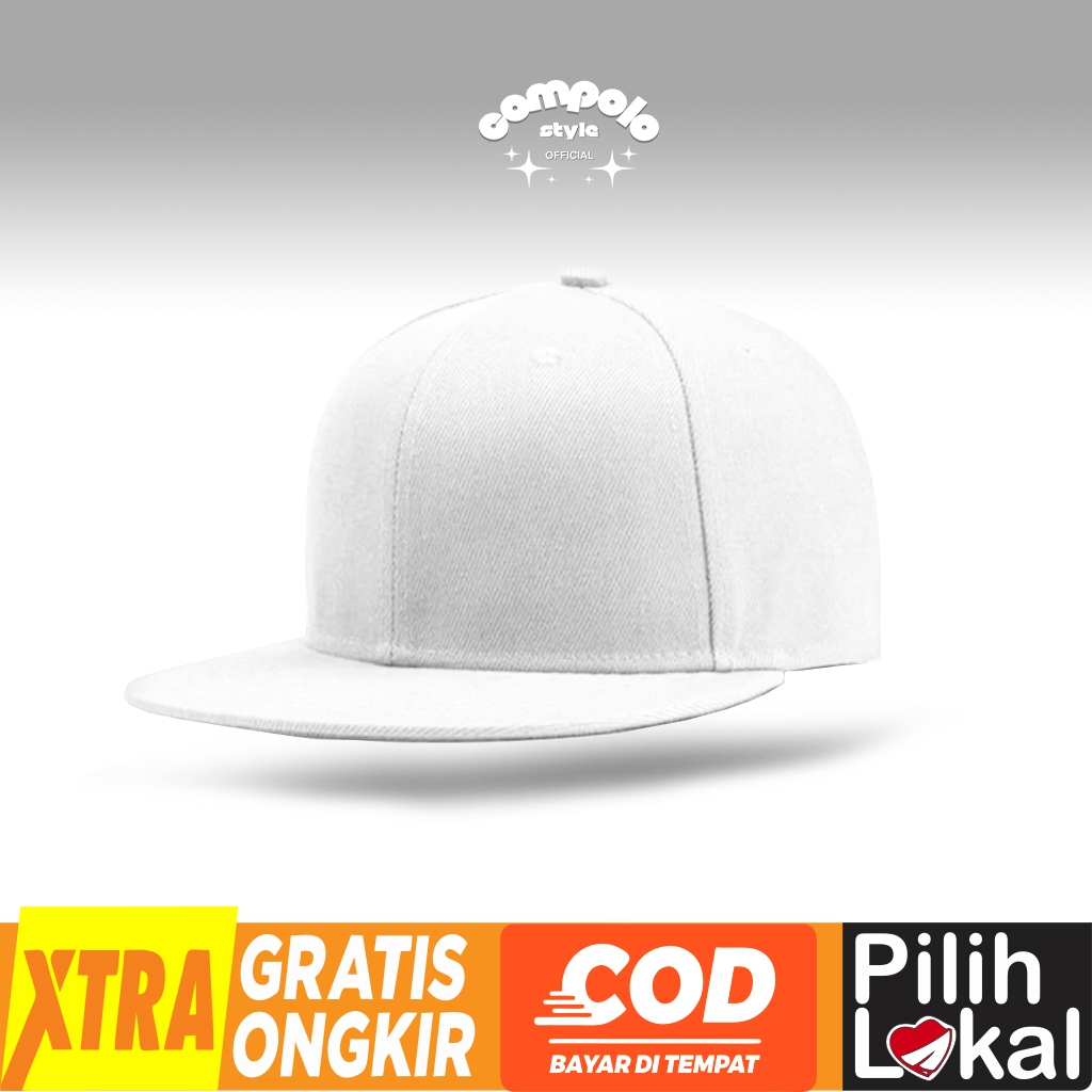 COMPOLOSTYLE>Topi Snapback Terkeren Bahan Berkualitas Premium Warna PUTIH Polos UNISEX