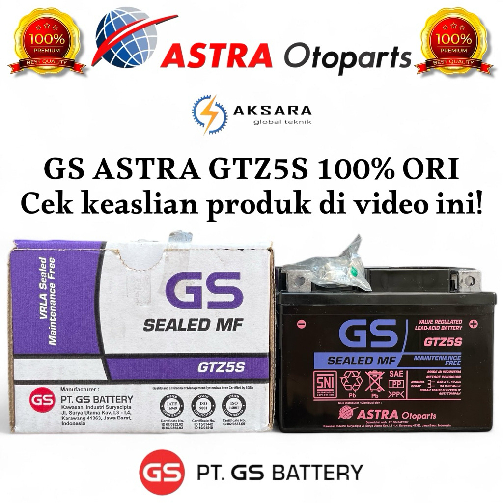 Aki Motor GS Astra GTZ5S MF 100% Original untuk Vario, Beat, Scoopy, Revo, Supra X 125, Mio, Vixion,