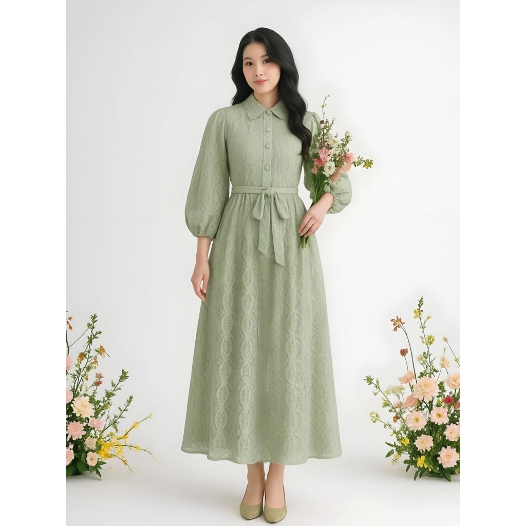 Long Dress Pesta Lengan Balon Gamis Brukat Jesika Gaun Kondangan Simple Dan Elegant Busui Ed