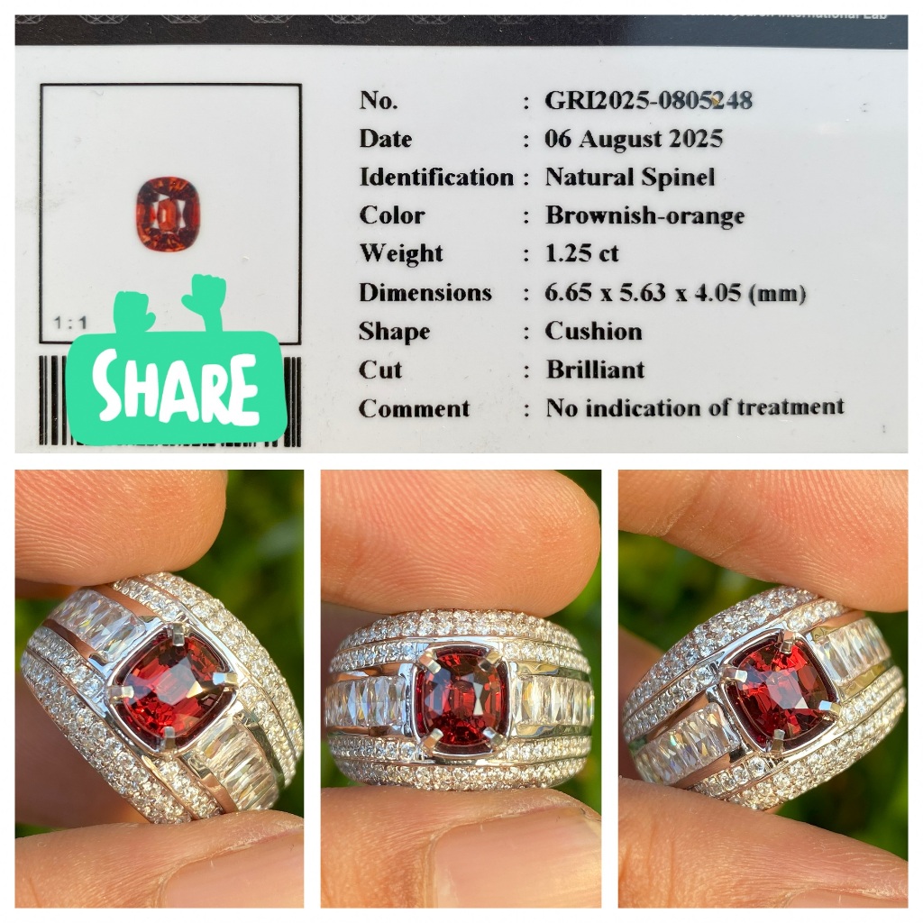 Natural 1.25ct orange spinel brutal luster eye clean memo gri