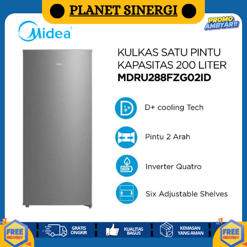 KULKAS MIDEA Kulkas Inverter 1 Pintu UPRIGHT FREEZER MDRU288FZG02ID Kapasitas 200L GARANSI RESMI