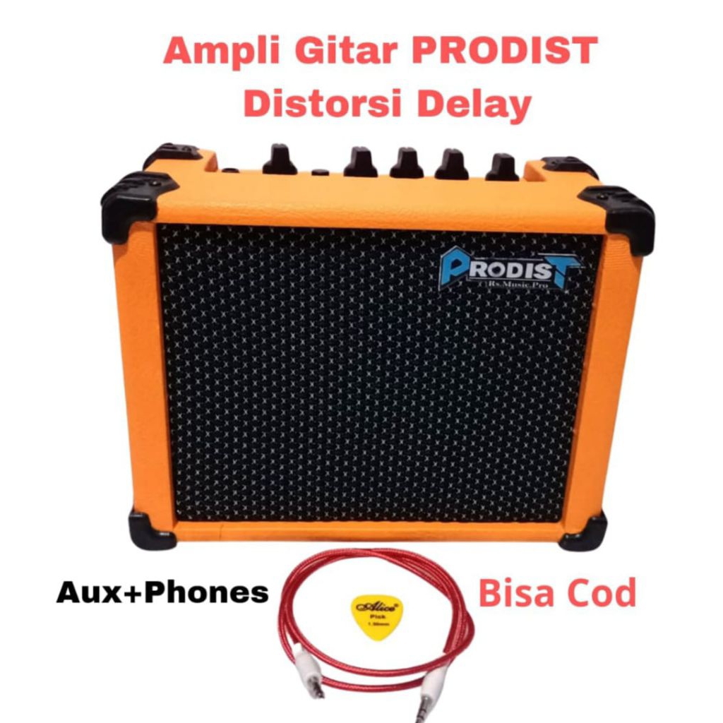 Ampli Gitar Mini Delay Distorsi-Ampli Gitar  Delay Distorsi Mini 4Inch Sudah Distorsi Delay Aux+Phon