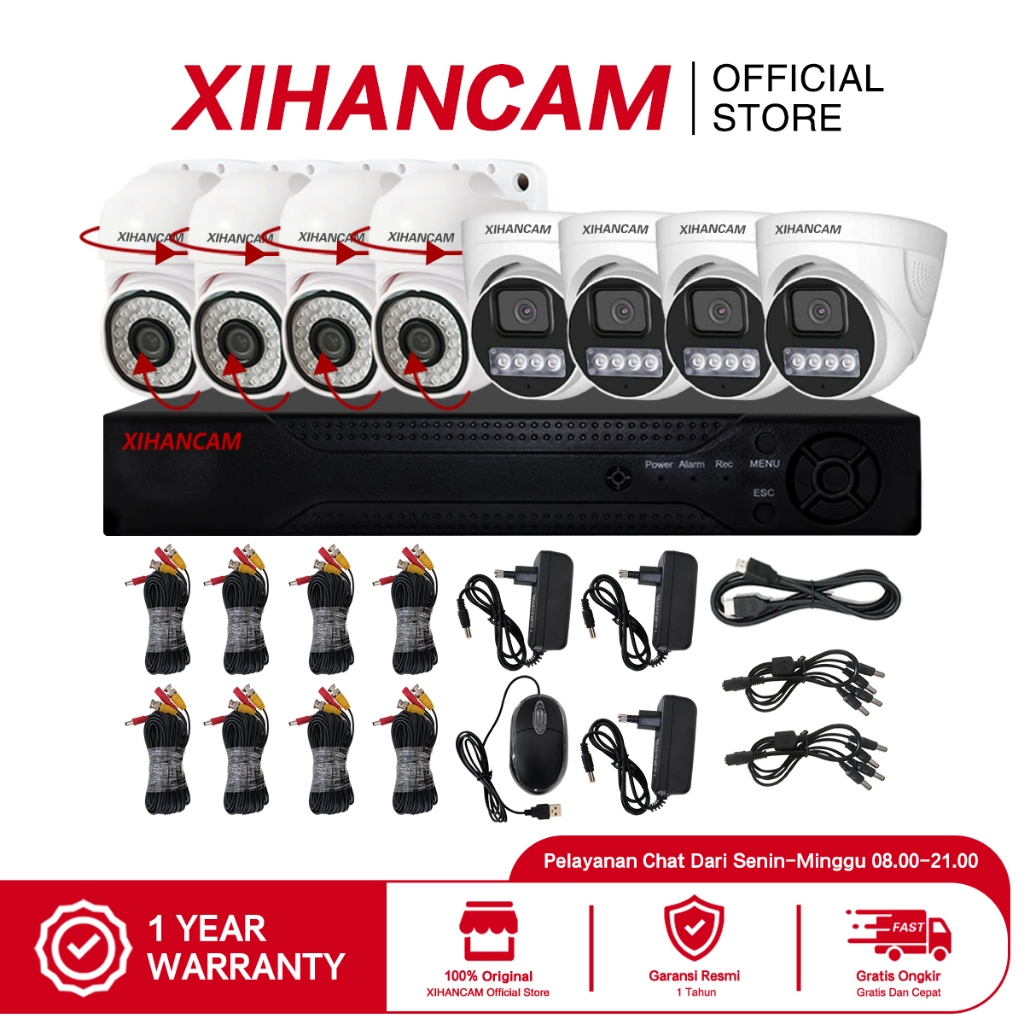 XIHANCAM Paket CCTV 8 Channel 8 Kamera Paket Lengkap DVR 8CH 2MP Kit Kamera CCTV Analog PTZ Audio Ko