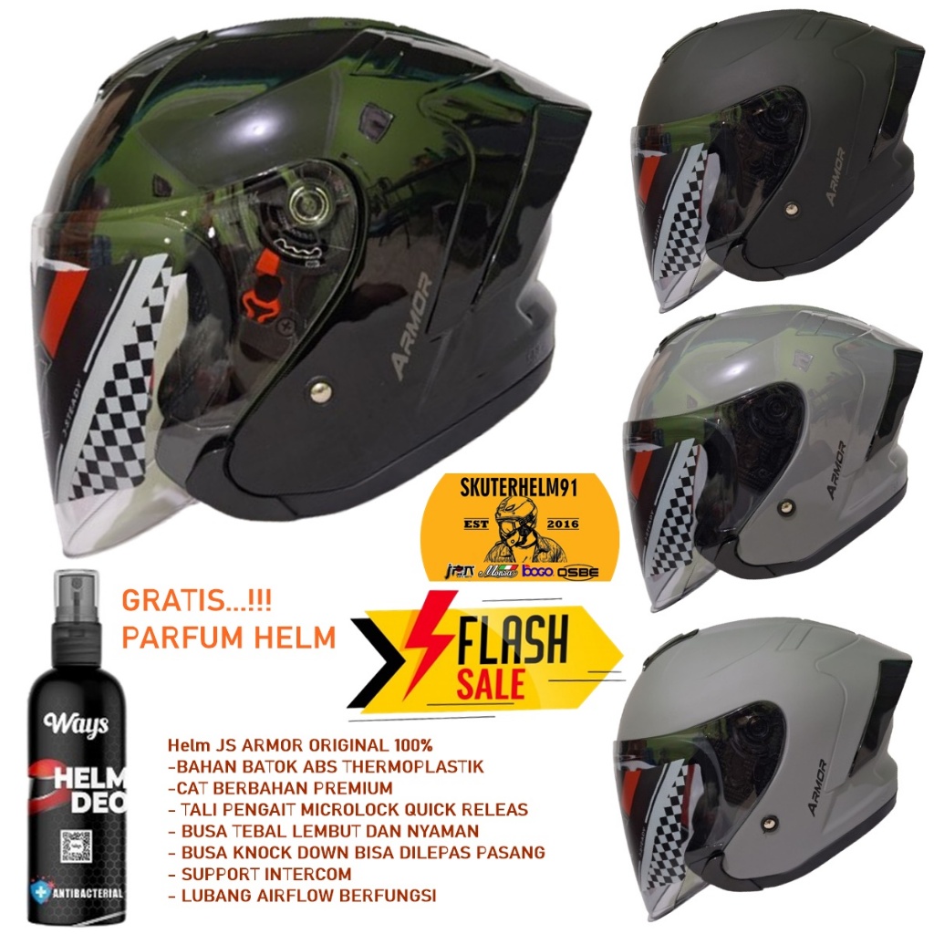 Helm Half Face SNI JS Armor Solid Original 100% Best Seller Kekinian Untuk Pria Wanita Dewasa Remaja