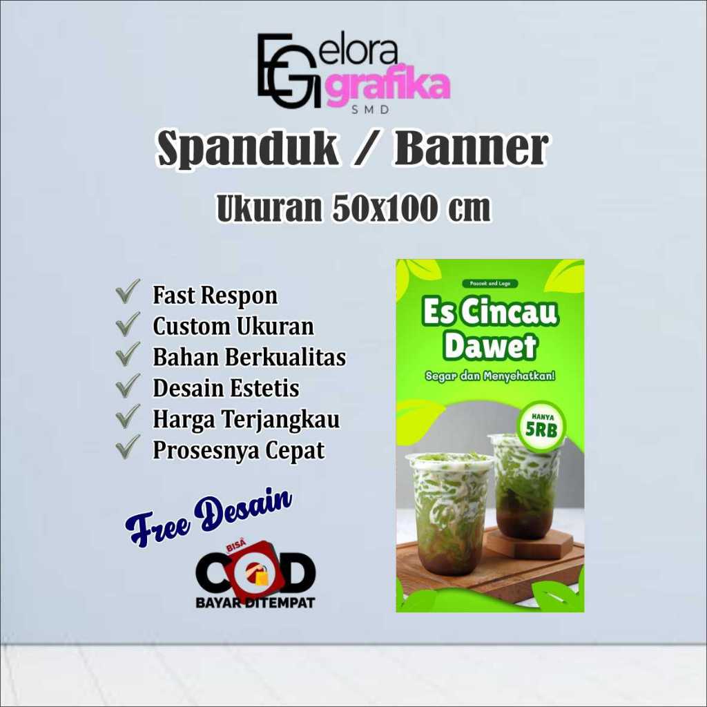 Spanduk Banner Ukuran 50 x100 Cm Es Dawet Cincau Free Custom Desain
