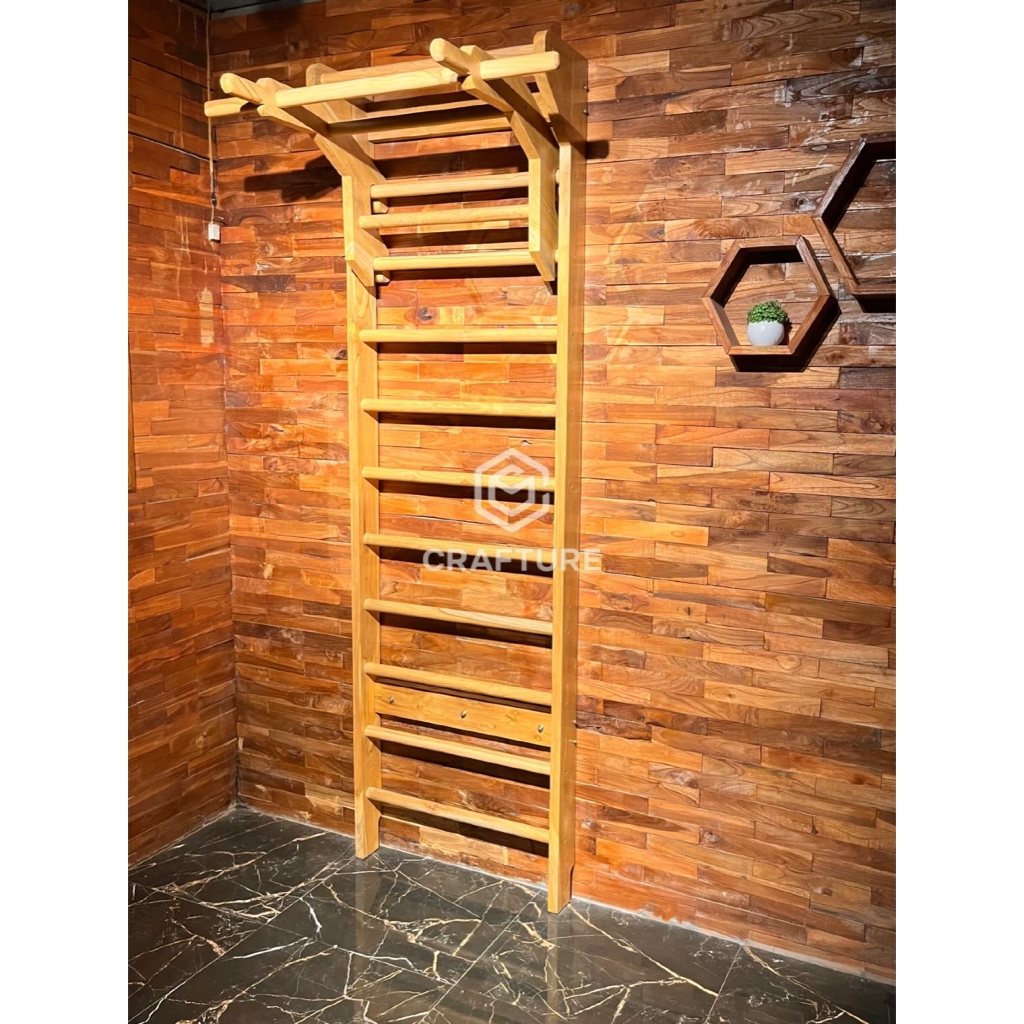 Wall Bar Kayu Jati – Swedish Ladder, Stall Bar, Dips Bar, Calisthenics, Fisioterapi & Yoga